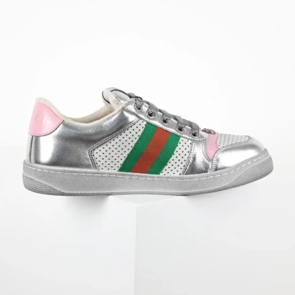 Gucci Screener Silver Pink Distressed Sneakers
