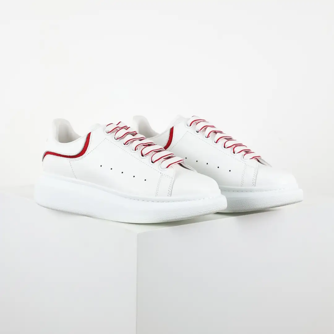 Alexander McQueen White/Red Striped Lace Sneakers - Image 2
