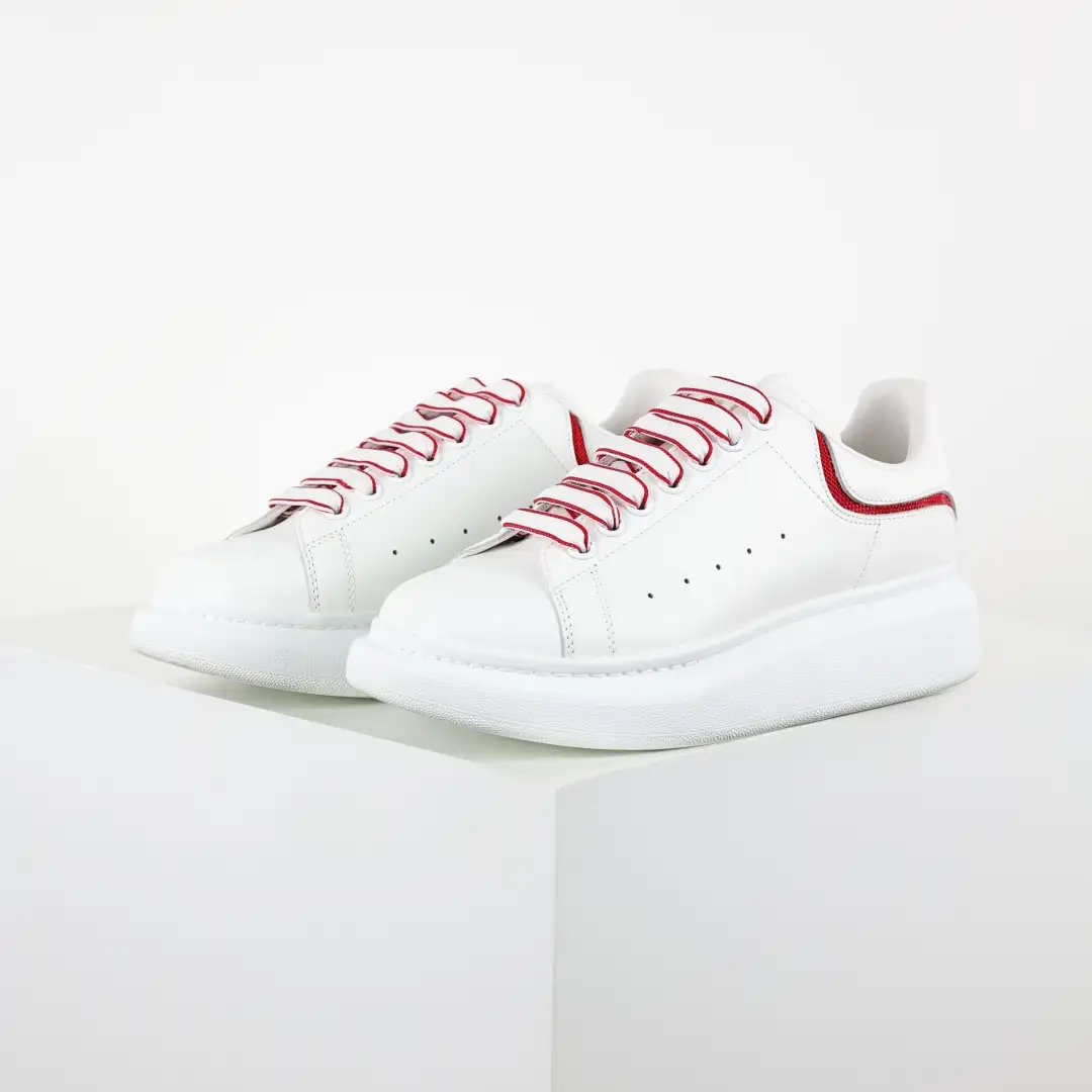 Alexander McQueen White/Red Striped Lace Sneakers - Image 3