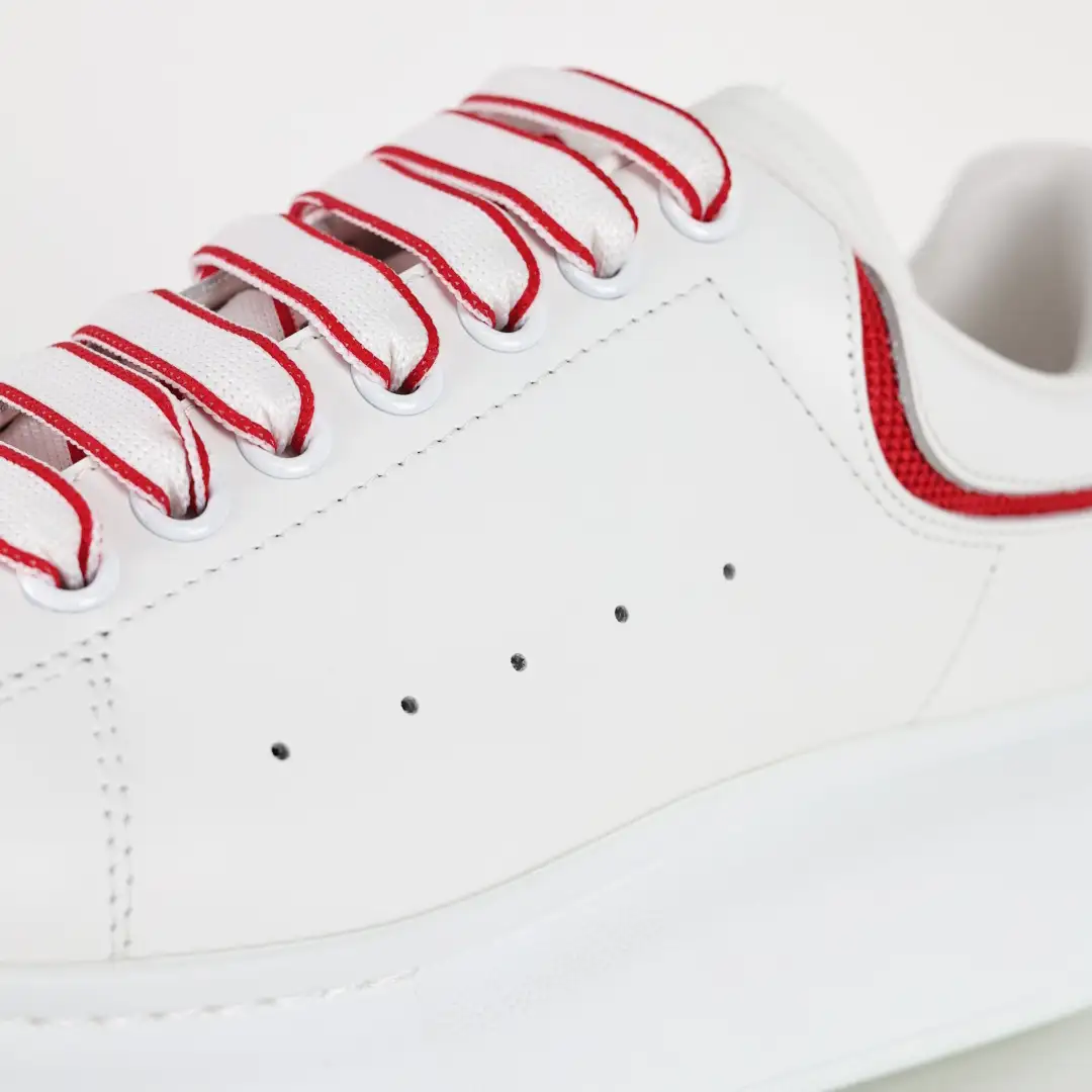 Alexander McQueen White/Red Striped Lace Sneakers - Image 5