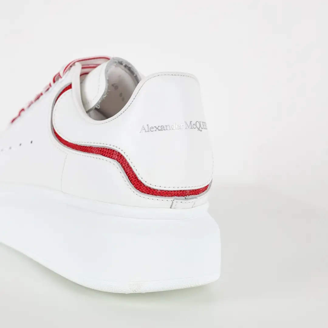 Alexander McQueen White/Red Striped Lace Sneakers - Image 7
