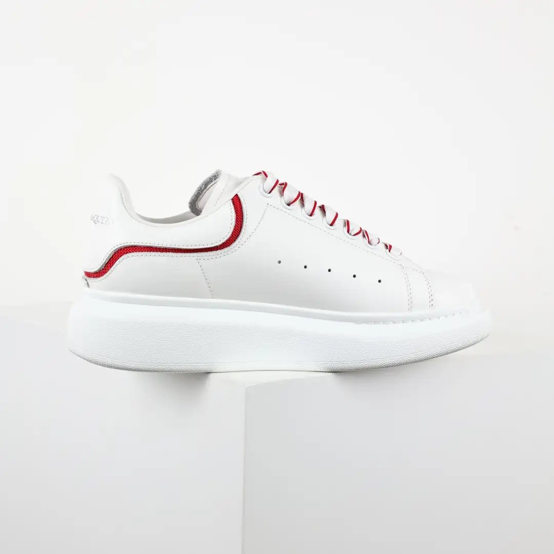 Alexander McQueen White/Red Striped Lace Sneakers - Image 1