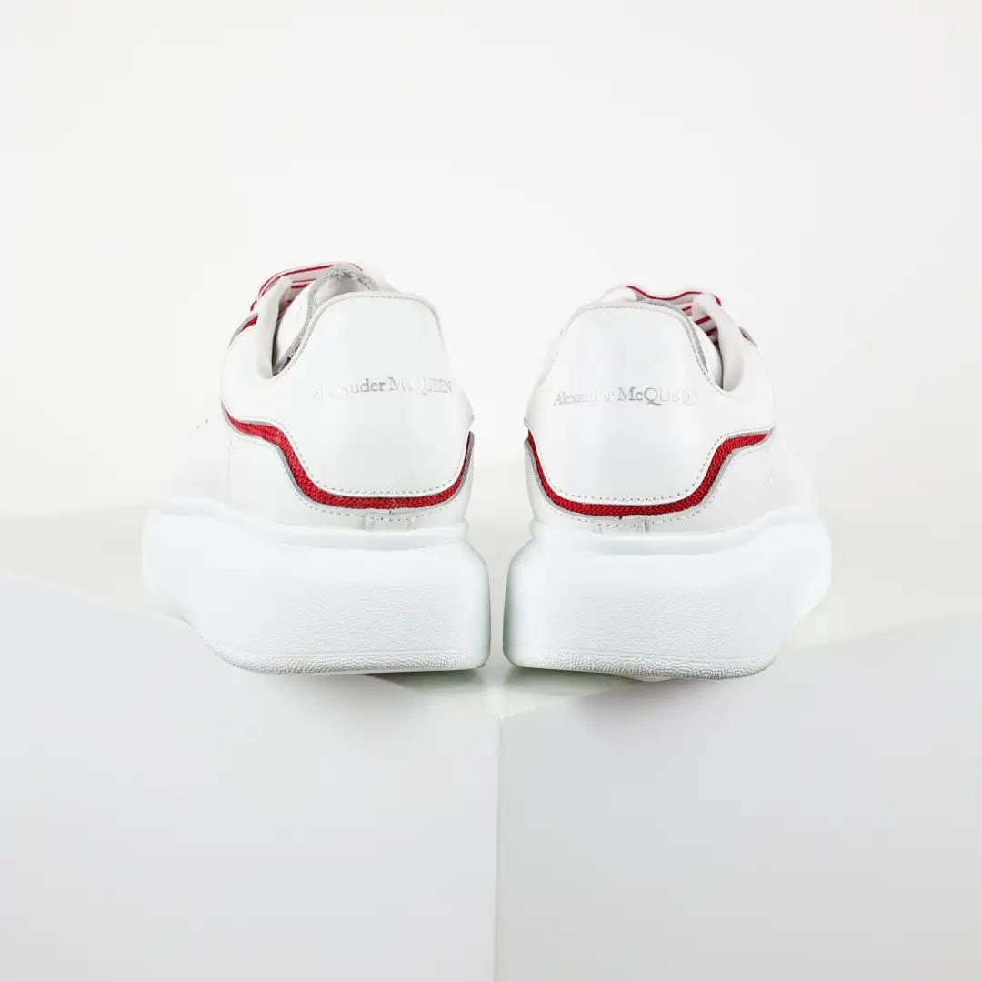 Alexander McQueen White/Red Striped Lace Sneakers - Image 8