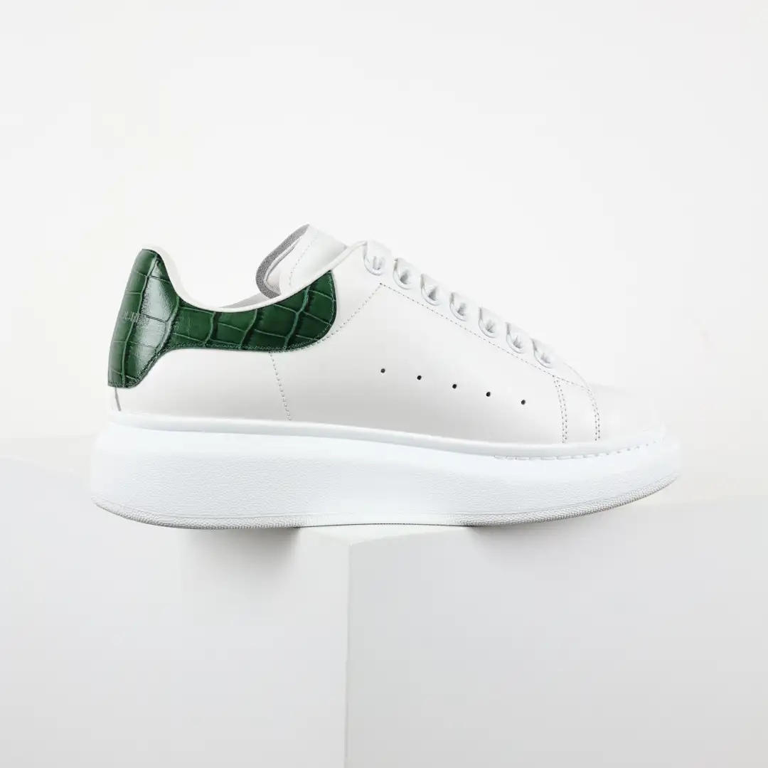 Alexander McQueen White/Green Croc-Embossed Heel Sneakers - Image 1