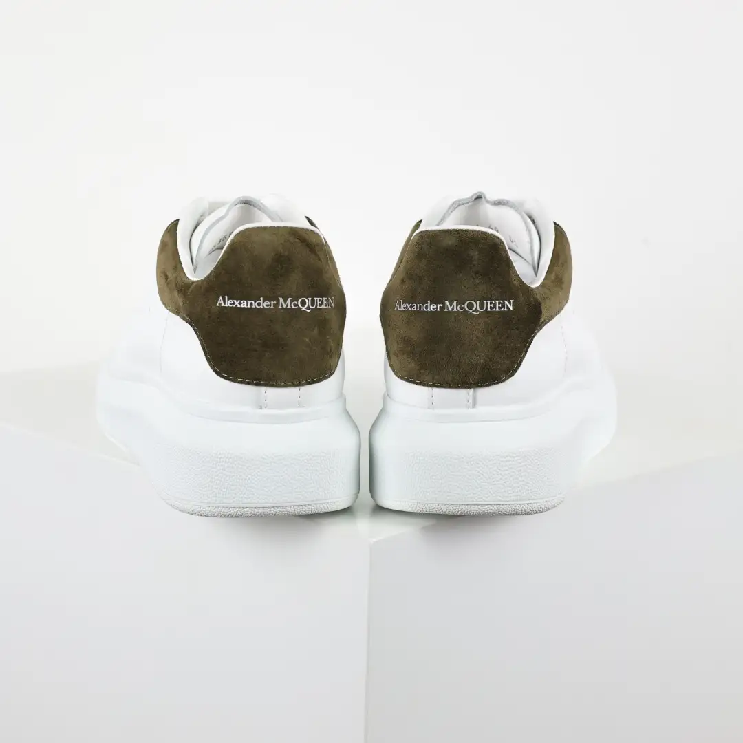 Alexander McQueen White/Olive Green Suede Heel Sneakers - Image 7