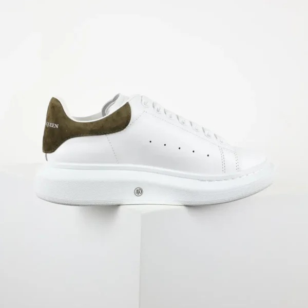 Alexander McQueen White/Olive Green Suede Heel Sneakers