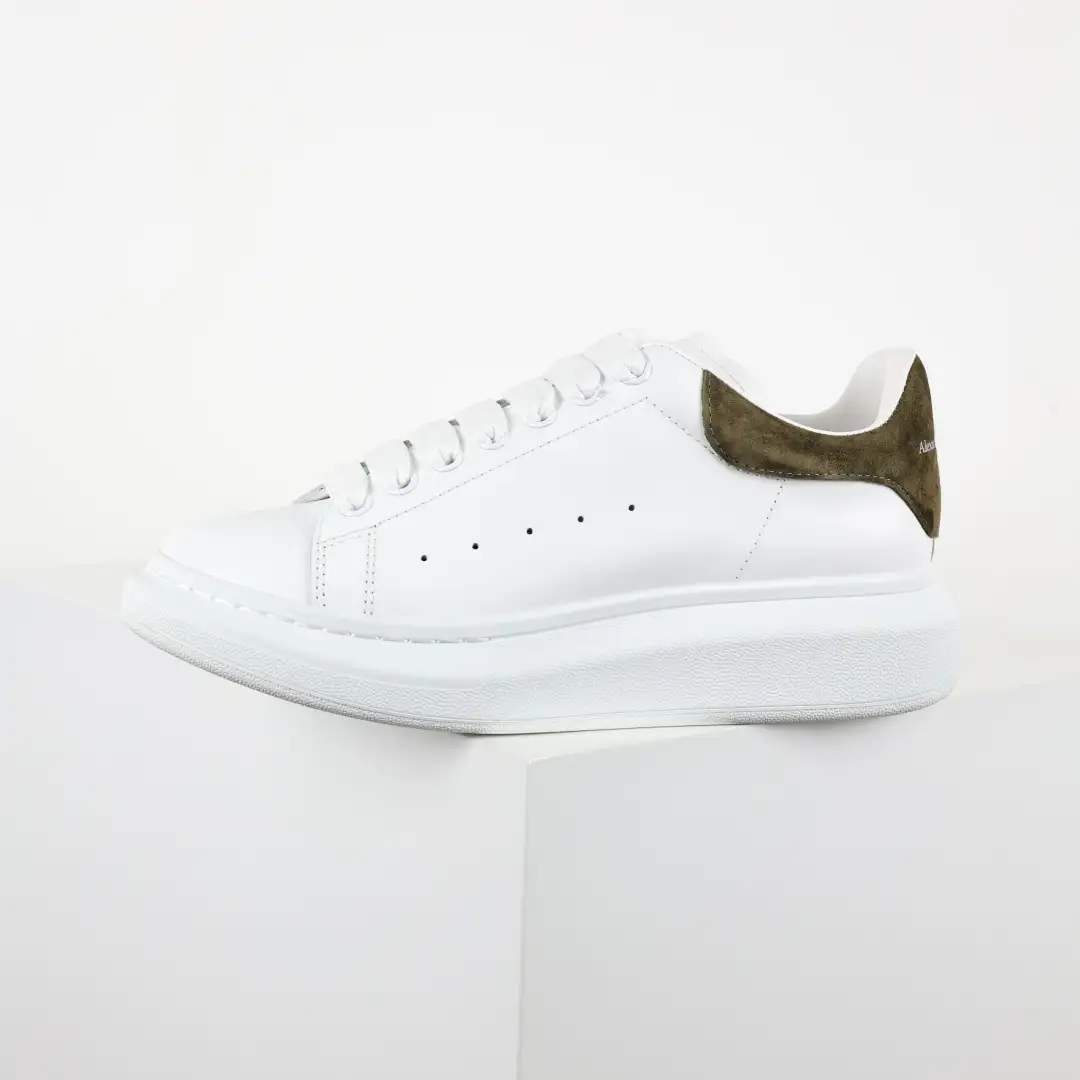 Alexander McQueen White/Olive Green Suede Heel Sneakers - Image 9