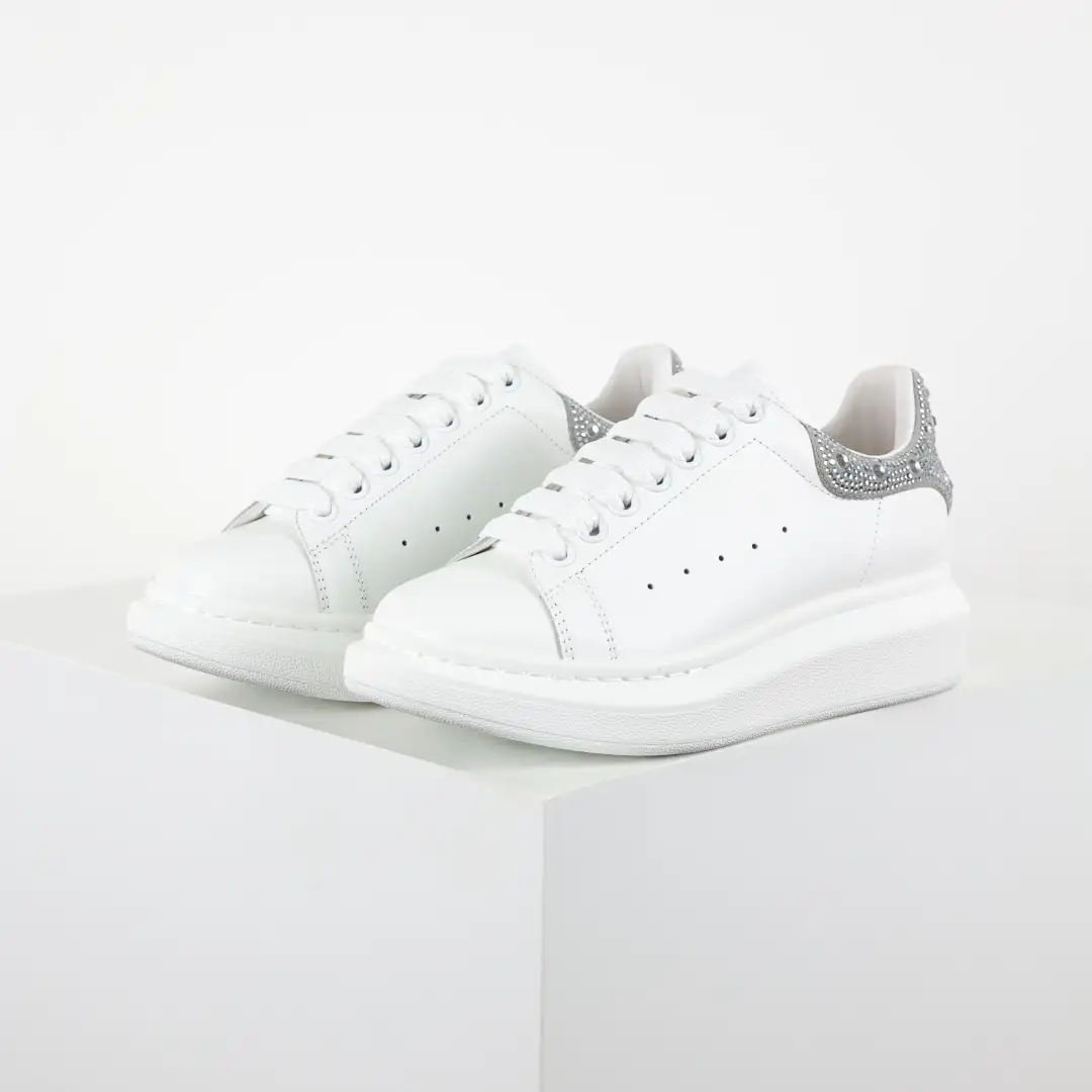 Alexander McQueen White/Silver Rhinestone Sneakers - Image 2