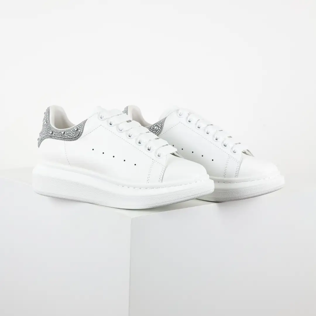 Alexander McQueen White/Silver Rhinestone Sneakers - Image 3