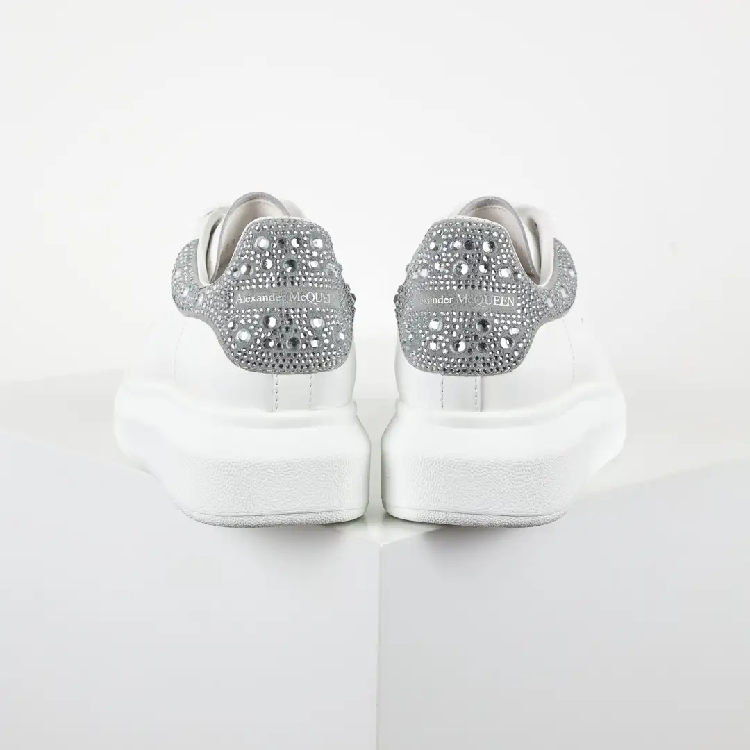 Alexander McQueen White/Silver Rhinestone Sneakers - Image 9