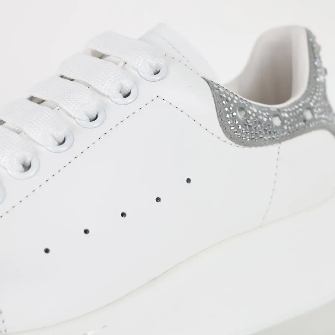 Alexander McQueen White/Silver Rhinestone Sneakers - Image 6