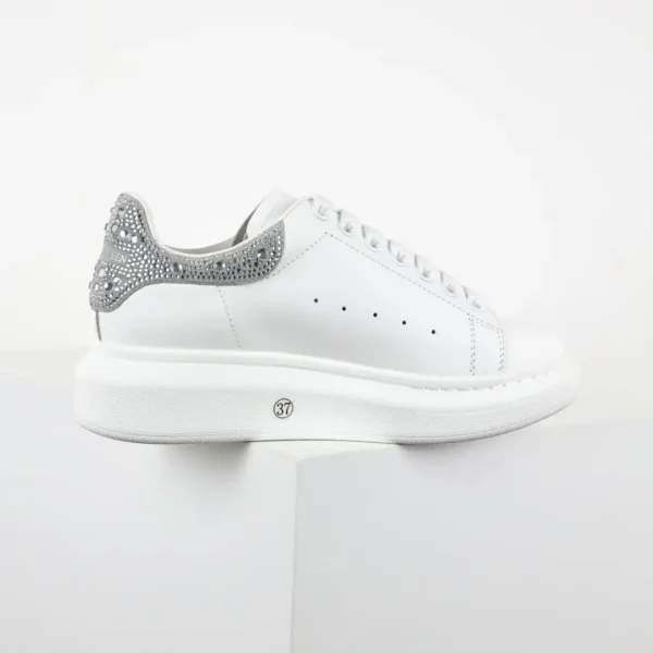 Alexander McQueen White/Silver Rhinestone Sneakers