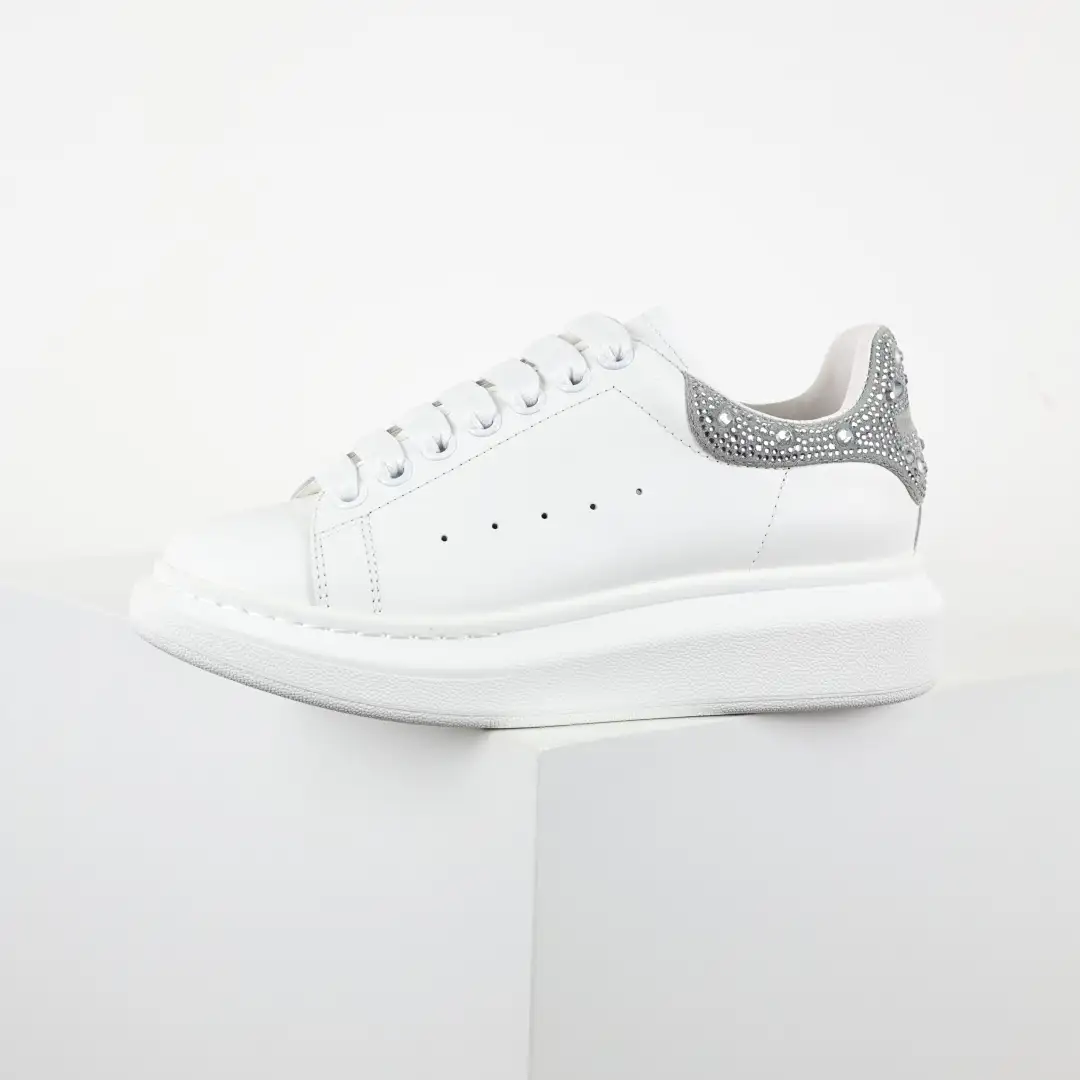 Alexander McQueen White/Silver Rhinestone Sneakers - Image 8