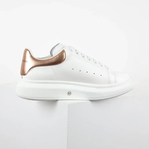 Alexander McQueen White/Rose Gold Glossy Heel Sneakers
