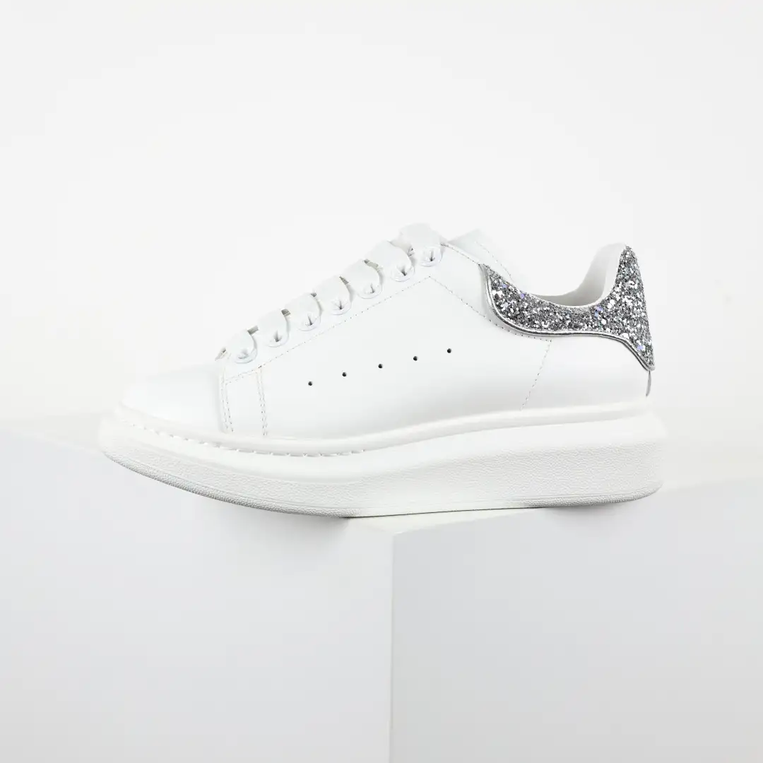 Alexander McQueen White/Silver Glitter Heel Sneakers - Image 9