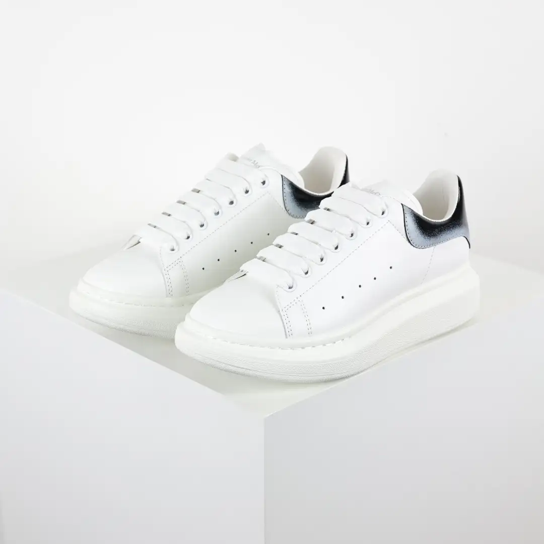 Alexander McQueen White/Black Glossy Heel Sneakers - Image 3