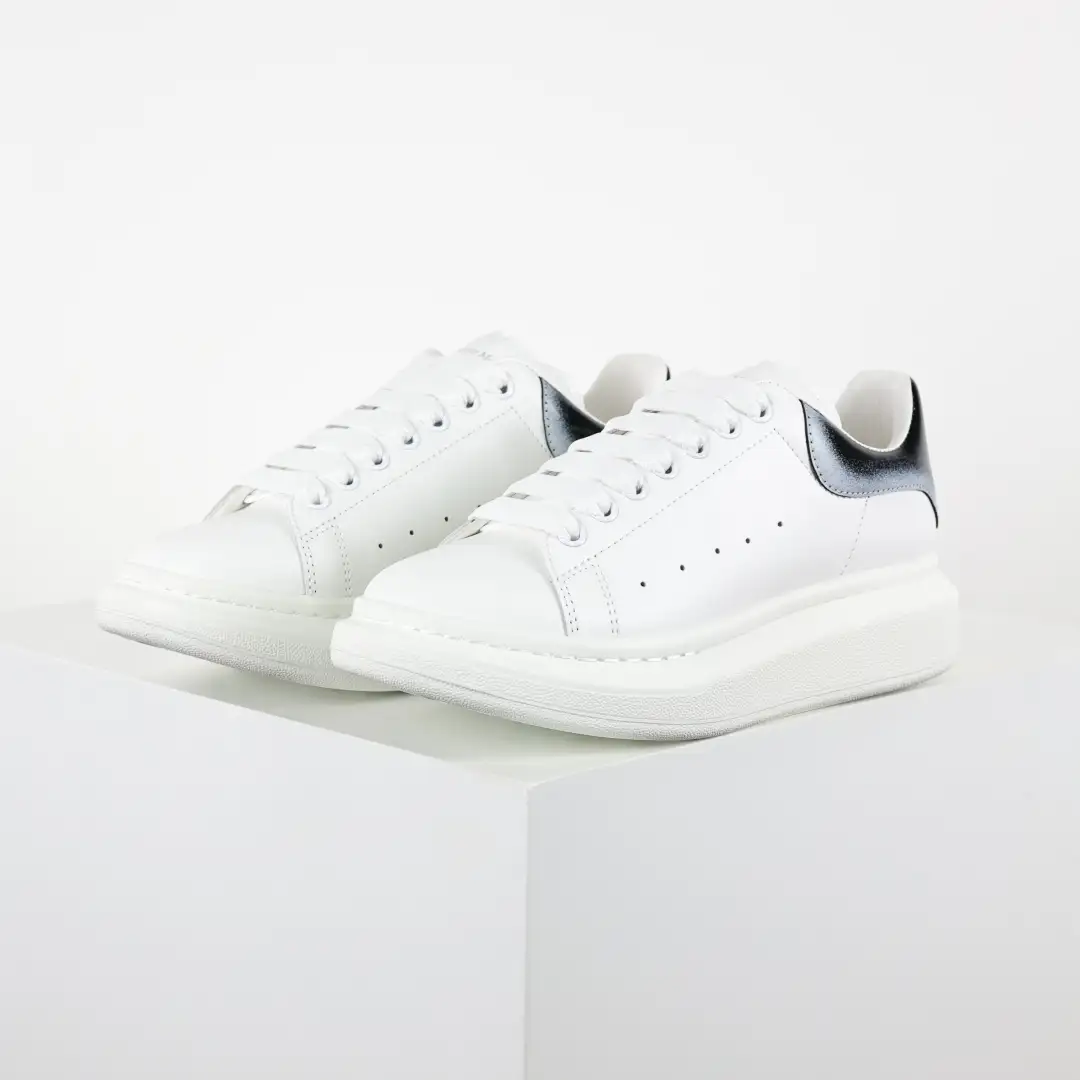 Alexander McQueen White/Black Glossy Heel Sneakers - Image 2