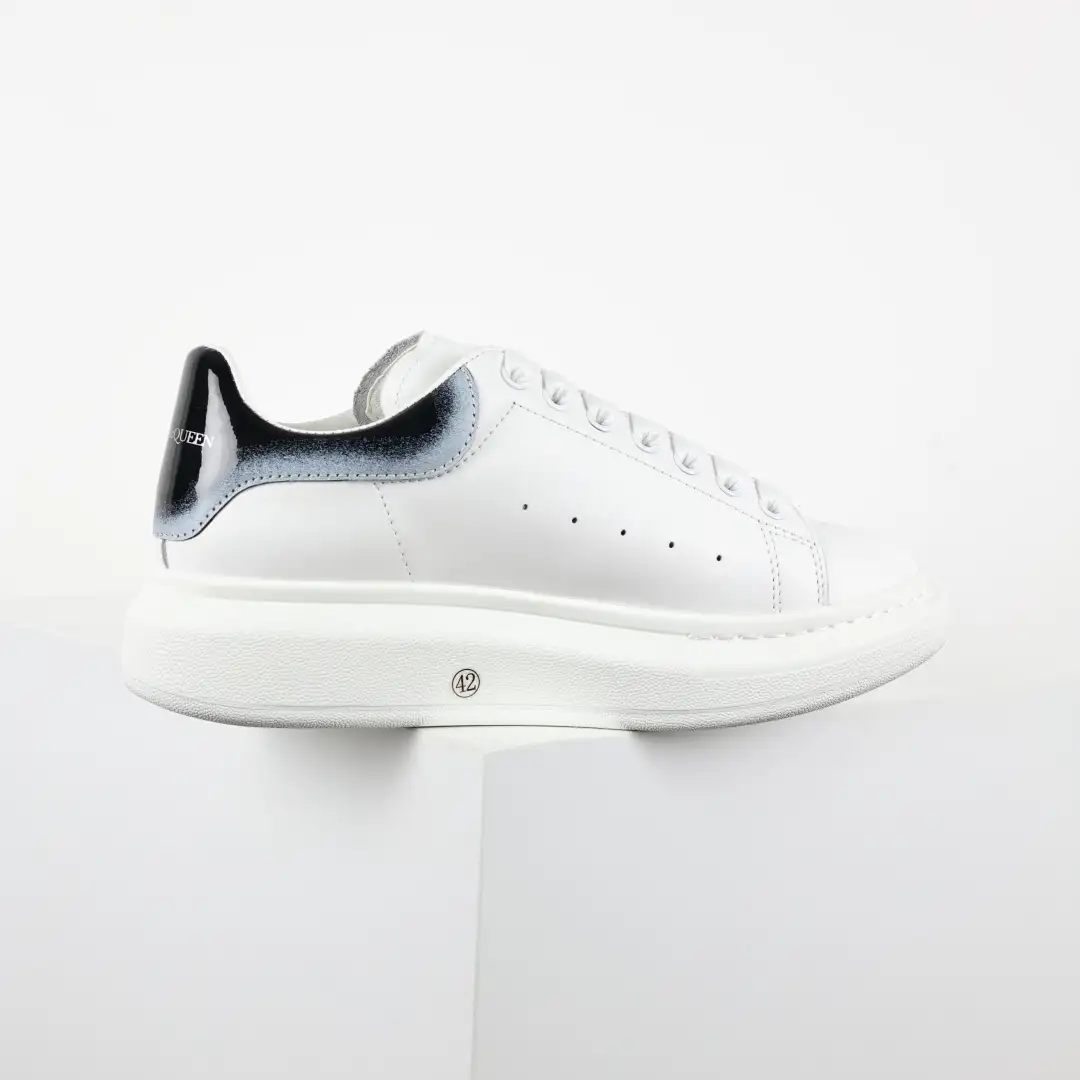 Alexander McQueen White/Black Glossy Heel Sneakers - Image 1