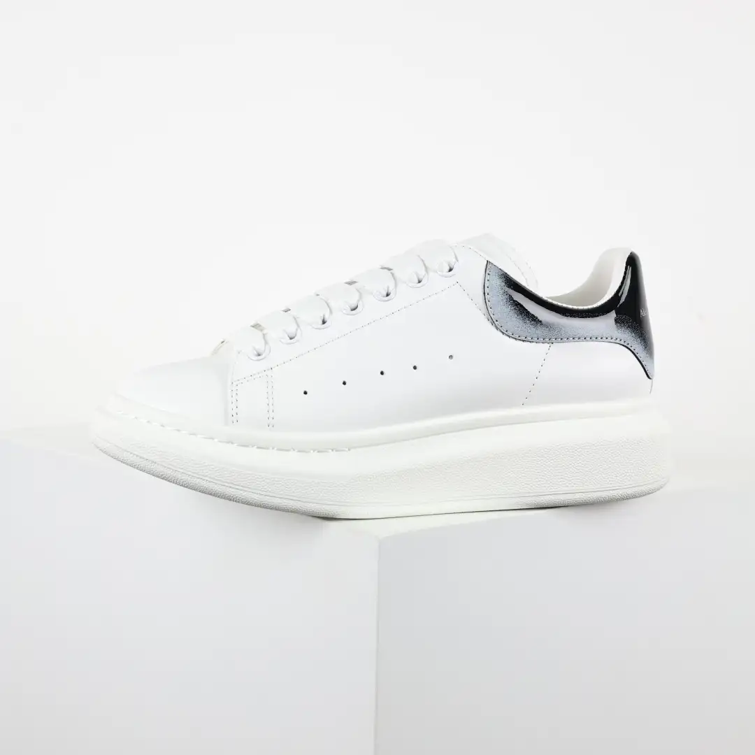 Alexander McQueen White/Black Glossy Heel Sneakers - Image 8