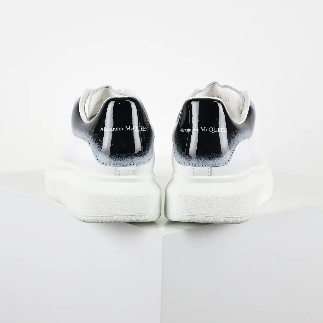 Alexander McQueen White/Black Glossy Heel Sneakers - Image 9