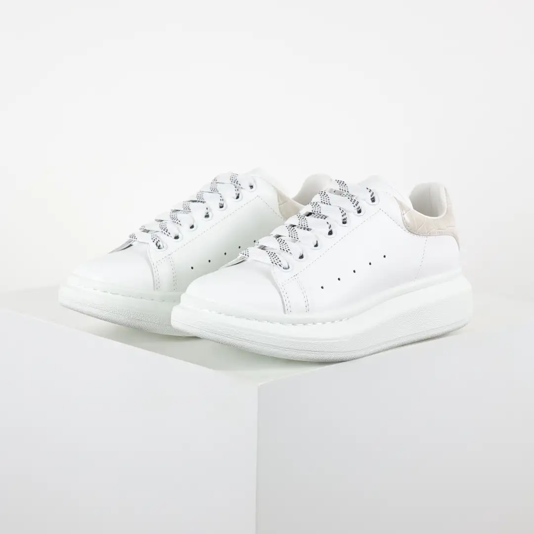 Alexander McQueen White/Cream Croc-Embossed Sneakers - Image 2
