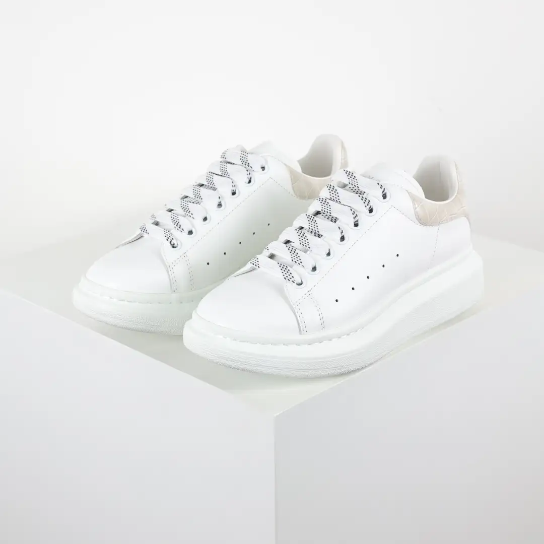 Alexander McQueen White/Cream Croc-Embossed Sneakers - Image 4