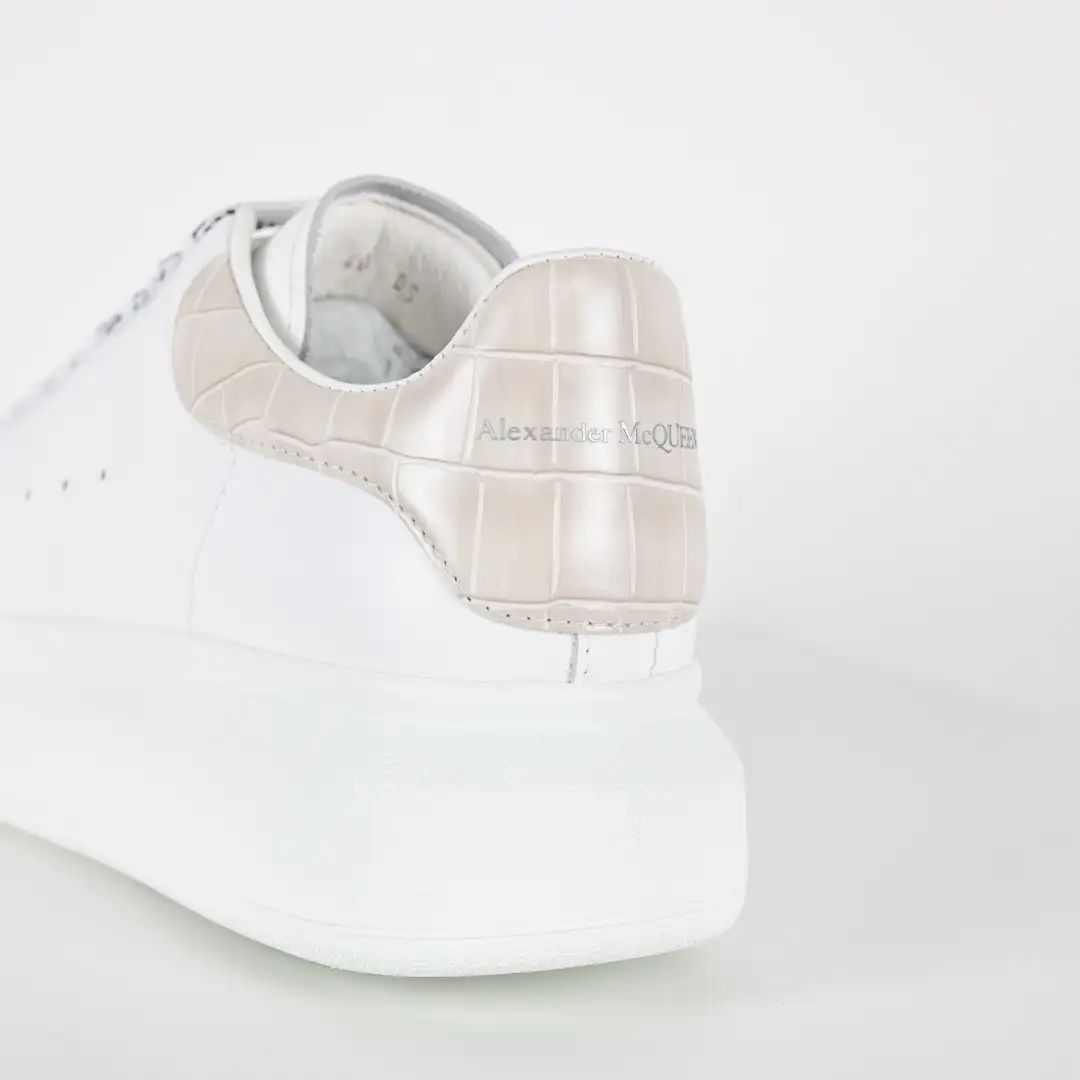 Alexander McQueen White/Cream Croc-Embossed Sneakers - Image 6