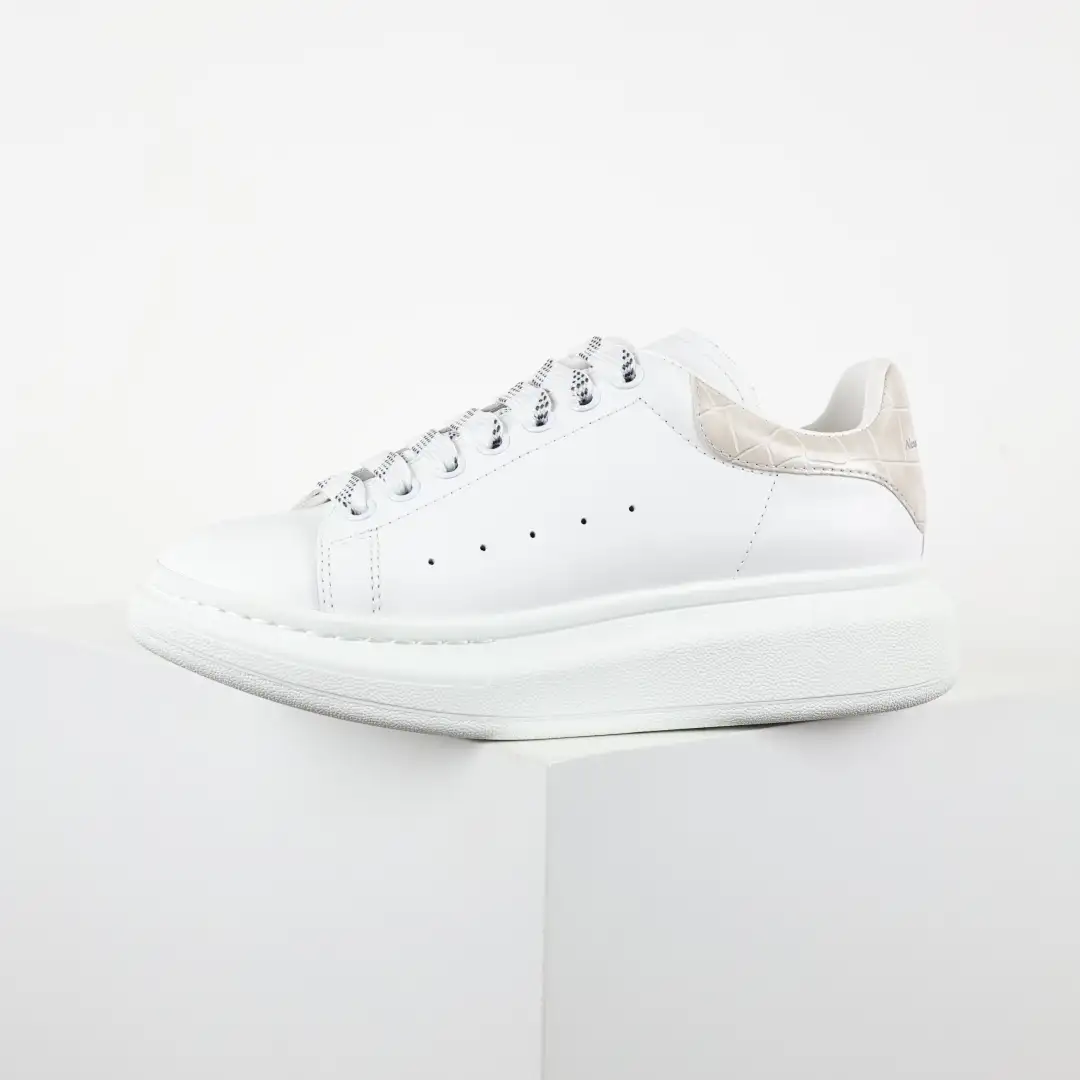Alexander McQueen White/Cream Croc-Embossed Sneakers - Image 7
