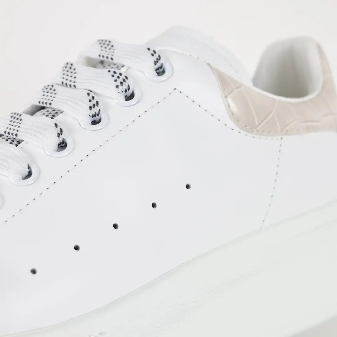 Alexander McQueen White/Cream Croc-Embossed Sneakers - Image 8