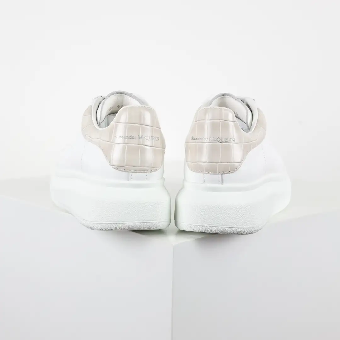 Alexander McQueen White/Cream Croc-Embossed Sneakers - Image 9