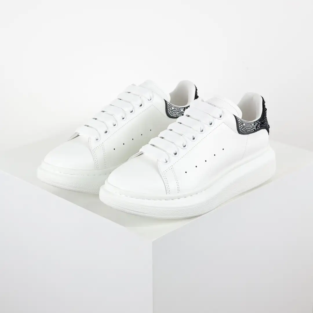 Alexander McQueen White/Black Rhinestone Sneakers - Image 2