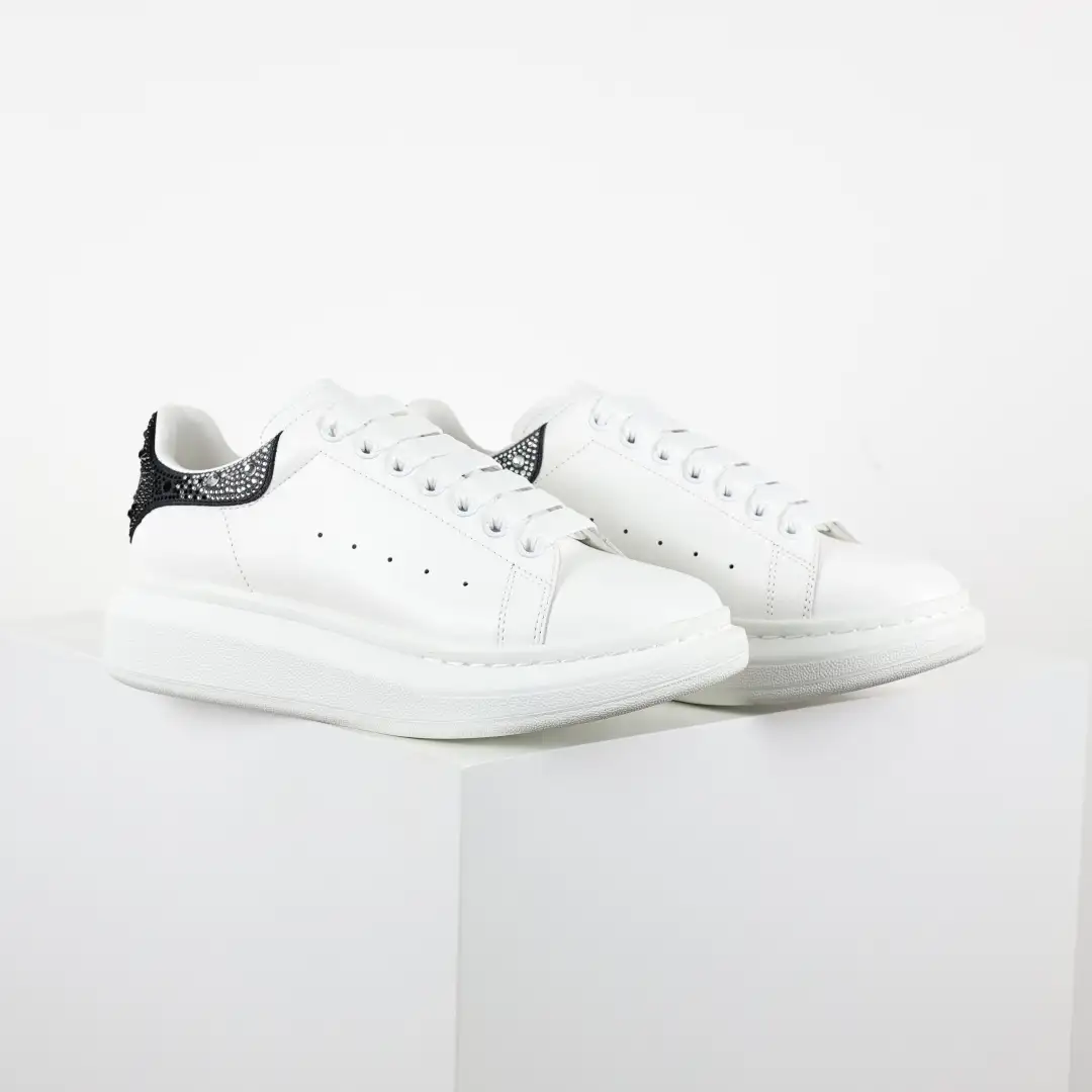 Alexander McQueen White/Black Rhinestone Sneakers - Image 4