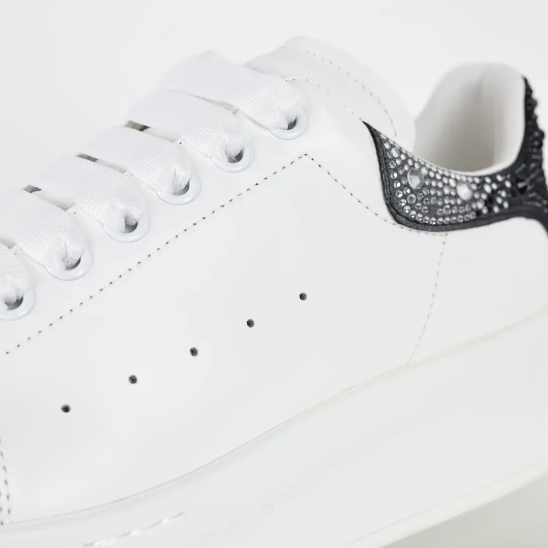 Alexander McQueen White/Black Rhinestone Sneakers - Image 6