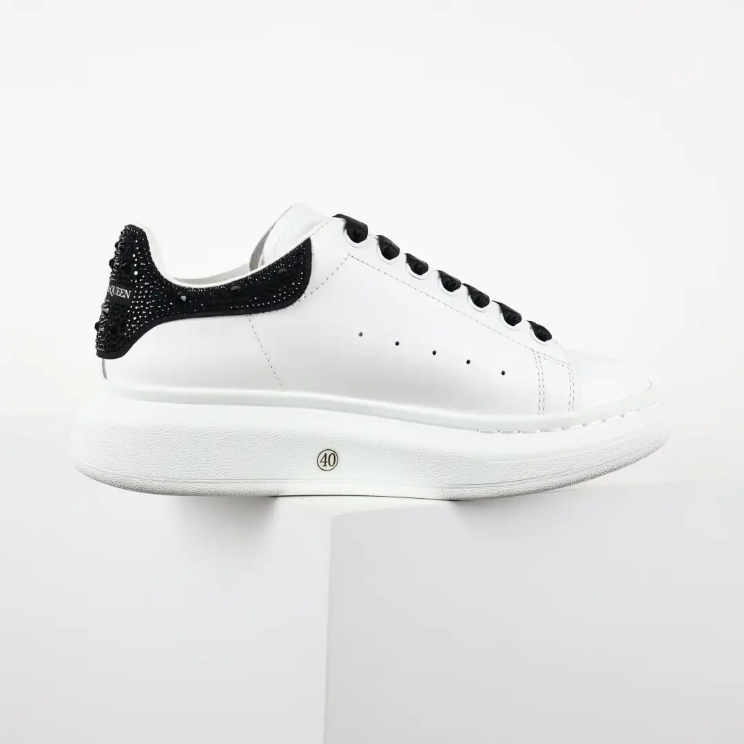 Alexander McQueen White/Black Rhinestone Sneakers - Image 1