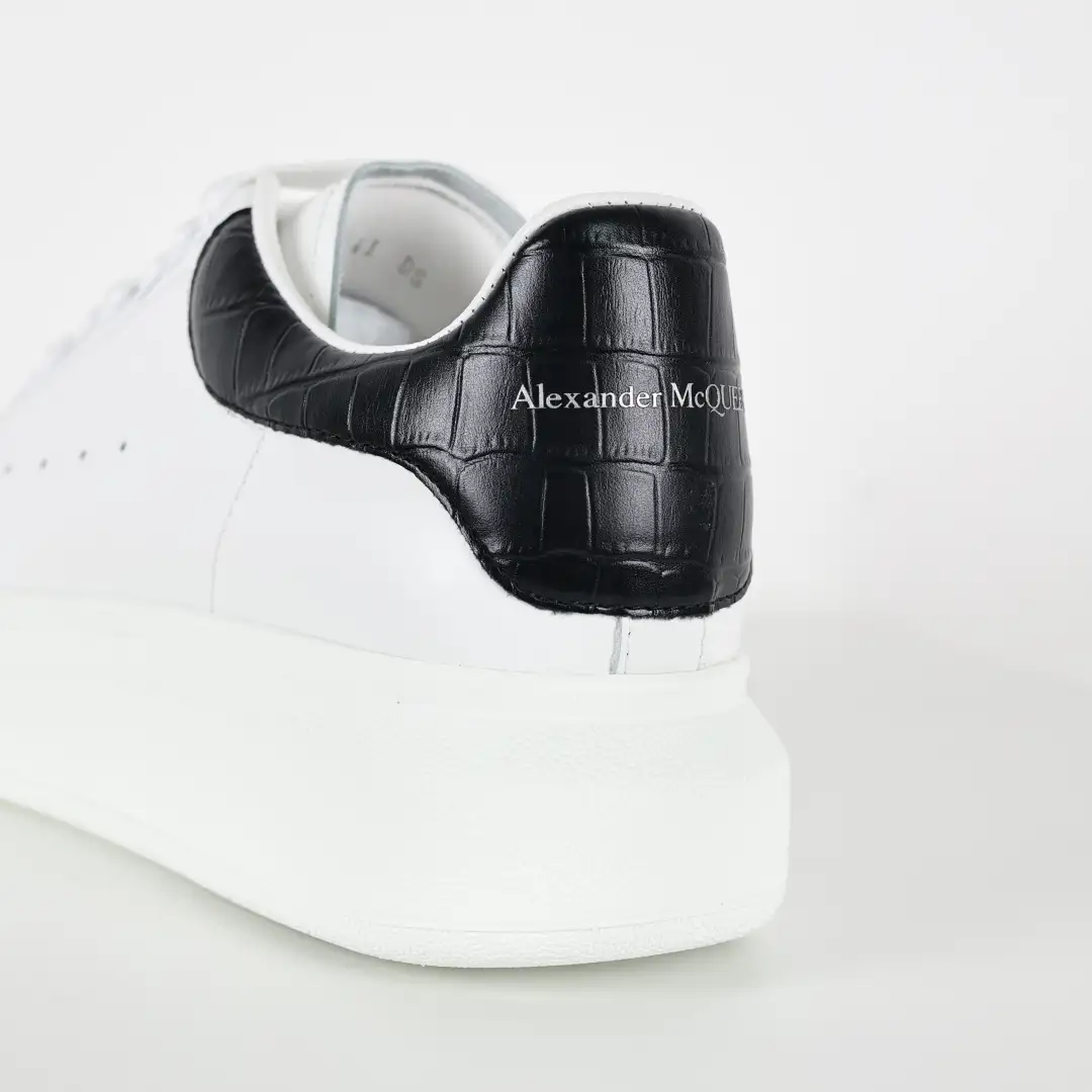 Alexander McQueen White/Black Croc-Embossed Sneakers - Image 2