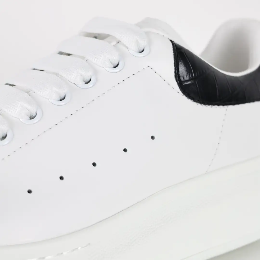 Alexander McQueen White/Black Croc-Embossed Sneakers - Image 6