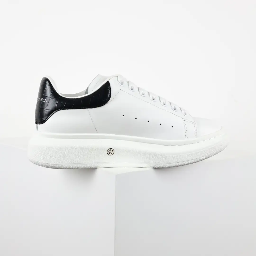 Alexander McQueen White/Black Croc-Embossed Sneakers - Image 1