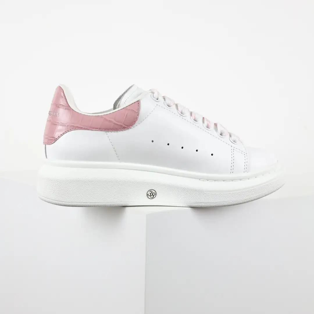 Alexander McQueen White/Crocodile Pink Sneakers - Image 1
