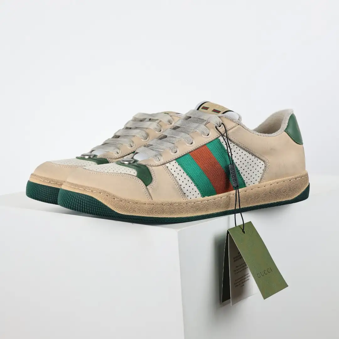 Gucci Screener White Perforated Distressed Sneakers - Image 3