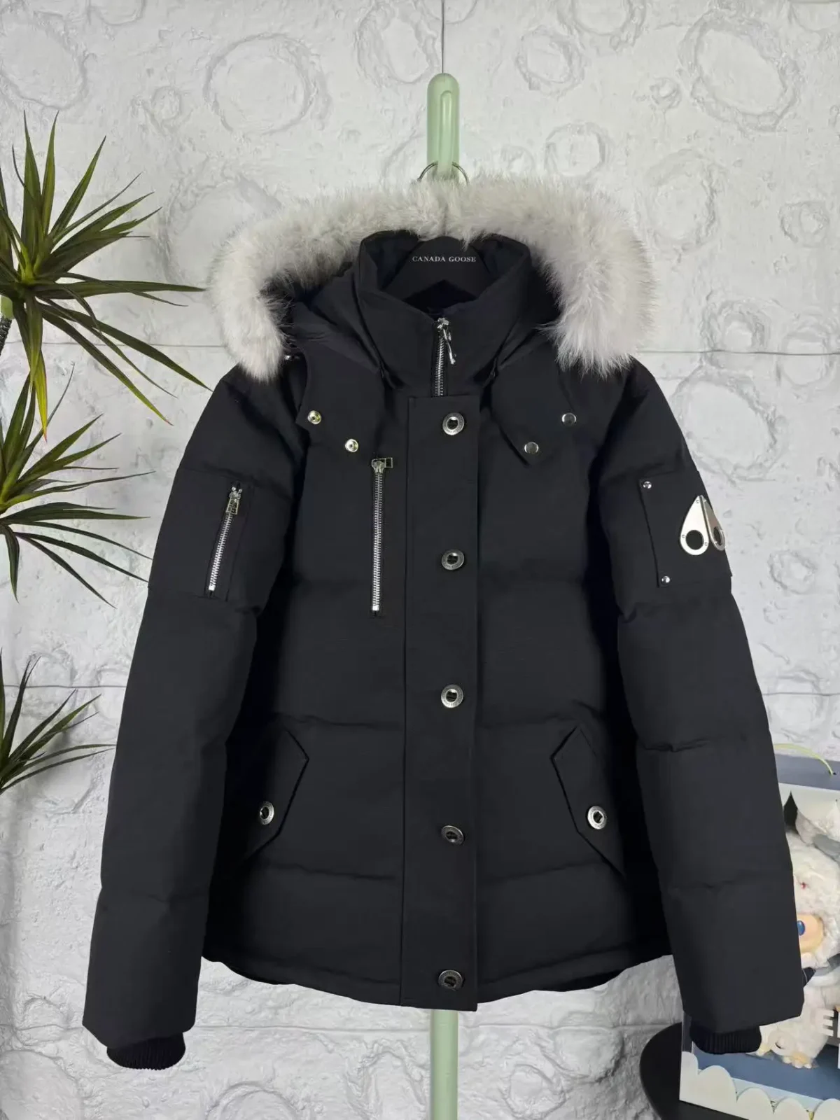 Moose Knuckles Utility Pocket Down Jacket – Black & White Fur Options - Image 1