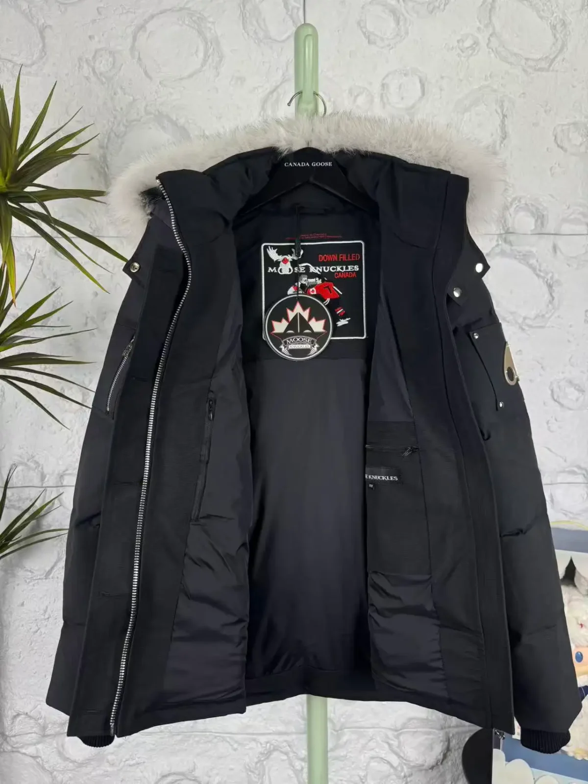 Moose Knuckles Utility Pocket Down Jacket – Black & White Fur Options - Image 4